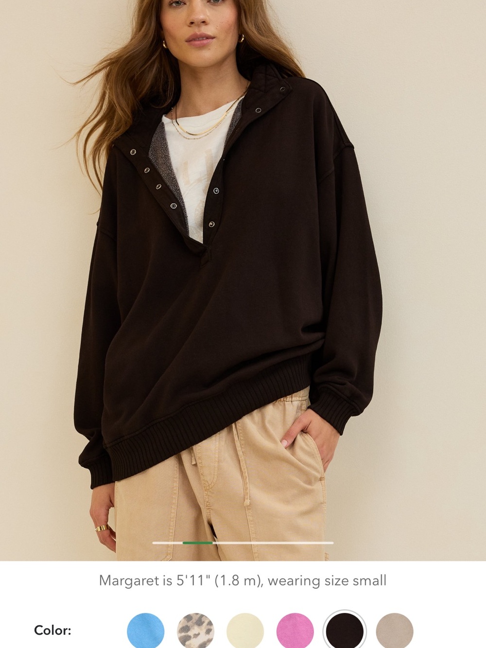 aerie oh snap Relaxed Snap-Placket Pullover Sweater - deep earth